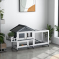 Load image into Gallery viewer, PawHut 65" Wooden Rabbit Hutch, Guinea Pig hutch, Pet Playpen with Openable Roof, Bunny House Enclosure with Wheels, Storage Box, Slide-out Tray, Ramp for Small Animals, Gray