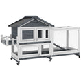 Load image into Gallery viewer, PawHut 65" Wooden Rabbit Hutch, Guinea Pig hutch, Pet Playpen with Openable Roof, Bunny House Enclosure with Wheels, Storage Box, Slide-out Tray, Ramp for Small Animals, Gray