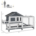 Load image into Gallery viewer, PawHut 65" Wooden Rabbit Hutch, Guinea Pig hutch, Pet Playpen with Openable Roof, Bunny House Enclosure with Wheels, Storage Box, Slide-out Tray, Ramp for Small Animals, Gray
