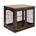 Load image into Gallery viewer, 32" Wooden Dog Crate Furniture Dog Cage, Modern Side Table Pet Kennel with Double Lockable Door, 32" L x 23" W x 26" H, Brown