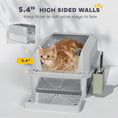 Load image into Gallery viewer, PawHut XL Stainless Steel Litter Box, Metal Litter Box High Sided, Anti-Urine Leakage, Non-Sticky, Cat Litter Box with Metal Scoop & Scoop Holder, 24" x 16" x 11", Light Gray