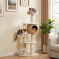 Load image into Gallery viewer, 52" Cat Tree, Cat Tower for Indoor Kittens, Multi-Level Kitty Activity Center with Handwoven Cattail Condo, Bed, Platforms, 3 Scratching Posts and 3 Toy Balls, Beige