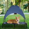 Load image into Gallery viewer, PawHut Elevated Dog Bed with Removable Canopy, Outdoor Dog Cot with UV Protection Canopy Shade, 36 inch Large Pet Bed for Camping, Dark Blue