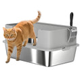 Load image into Gallery viewer, Stainless Steel Cat Litter Box, XL High Sided Cat Litter Box with Scoop, Anti Leakage & Easy to Clean, Pet Toilet for Big Kittens, 24" x 16" x 12", Grey