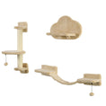 Load image into Gallery viewer, 3Pcs Cat Wall Shelf with Scratching Post, Cat Wall Shelves for Relaxing, Climbing, Cat Wall With Soft Ladder and Play Balls, Beige