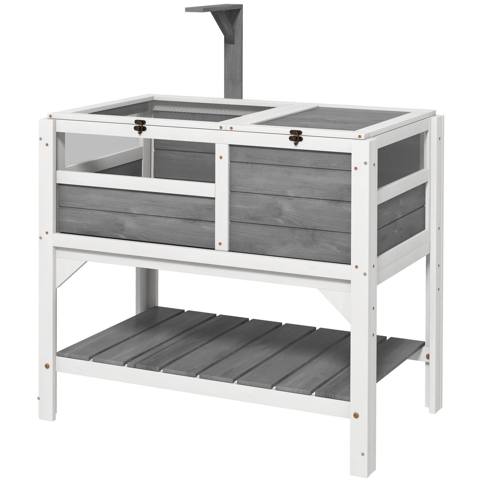 PawHut Tortoise Habitat with Shelf Storage, Tortoise Enclosure with Weather Protection, Tortoise Gift Accessory, Reptile Enclosure with Tray, Light Support Frame, Light Gray