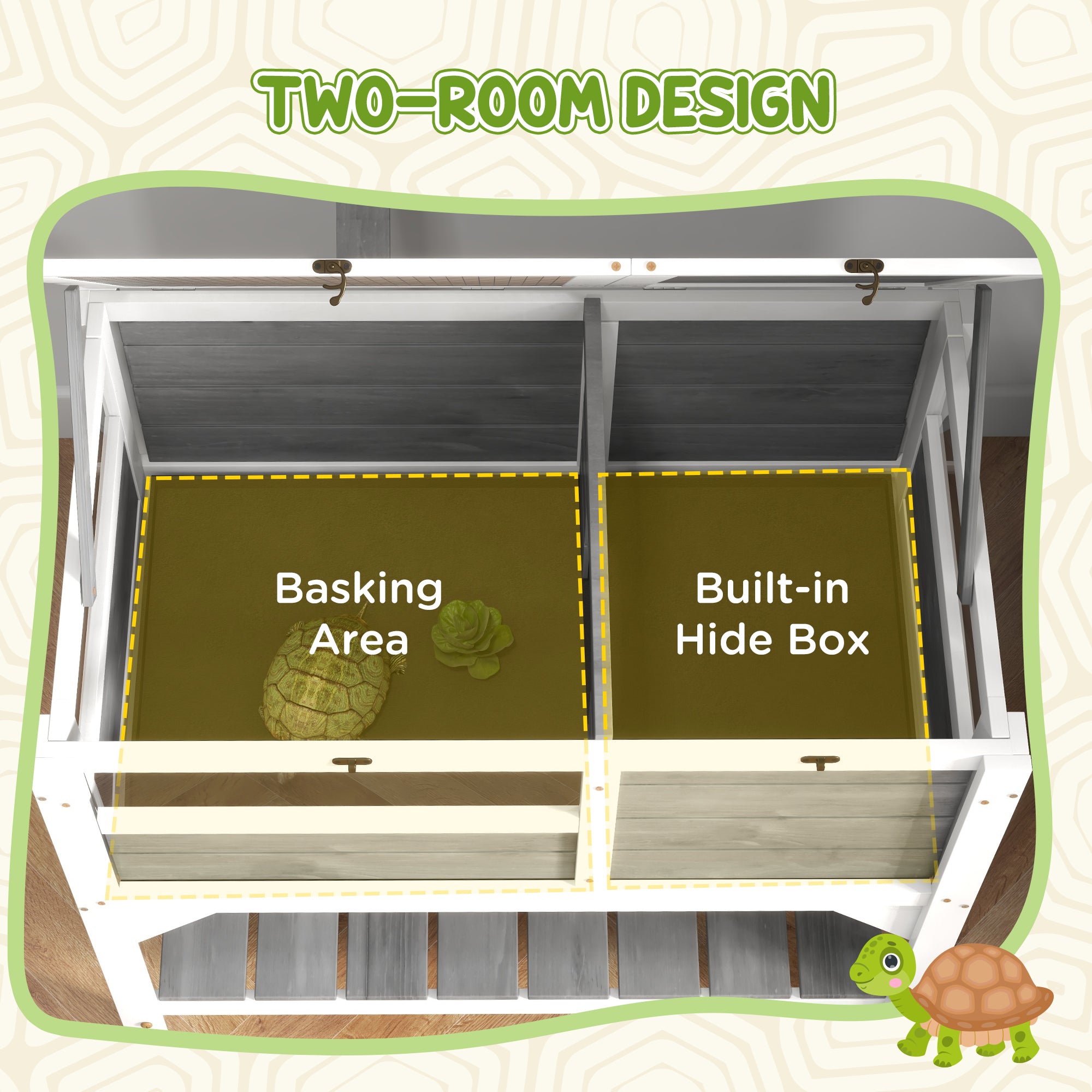 PawHut Tortoise Habitat with Shelf Storage, Tortoise Enclosure with Weather Protection, Tortoise Gift Accessory, Reptile Enclosure with Tray, Light Support Frame, Light Gray