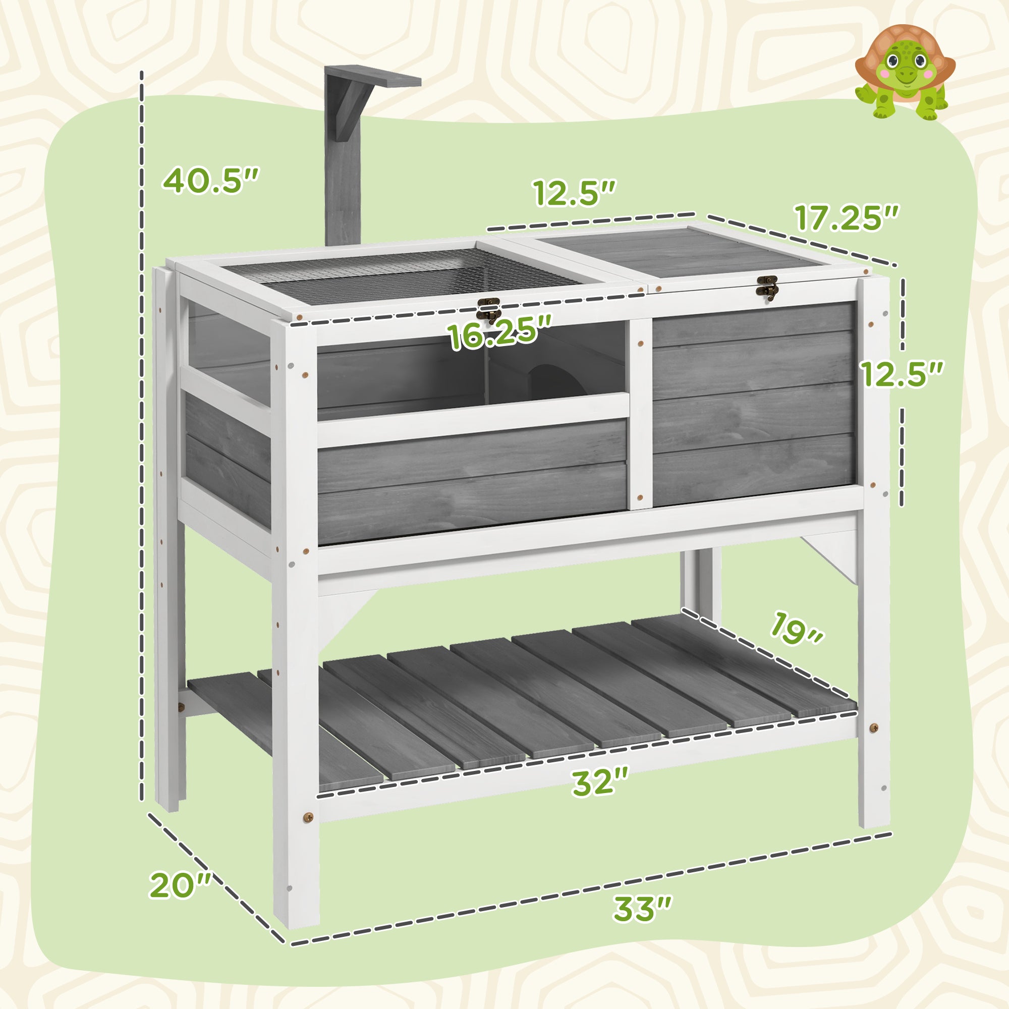 PawHut Tortoise Habitat with Shelf Storage, Tortoise Enclosure with Weather Protection, Tortoise Gift Accessory, Reptile Enclosure with Tray, Light Support Frame, Light Gray
