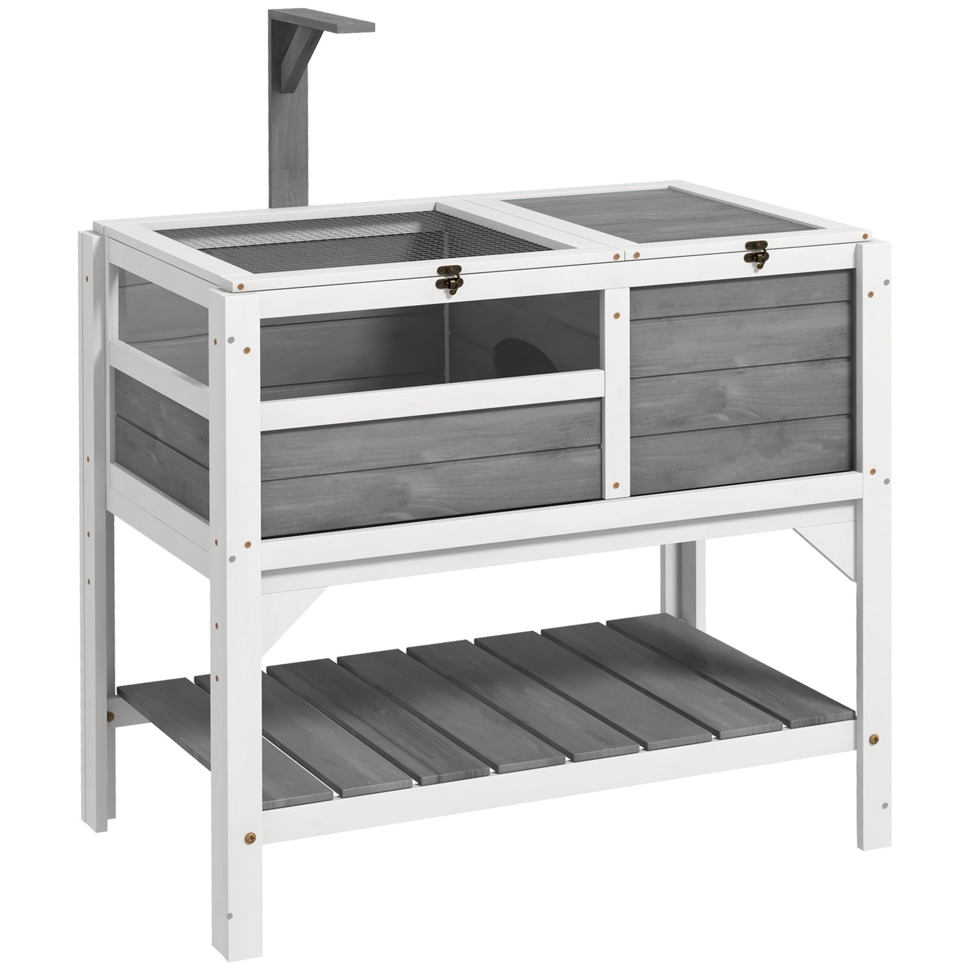 PawHut Tortoise Habitat with Shelf Storage, Tortoise Enclosure with Weather Protection, Tortoise Gift Accessory, Reptile Enclosure with Tray, Light Support Frame, Light Gray