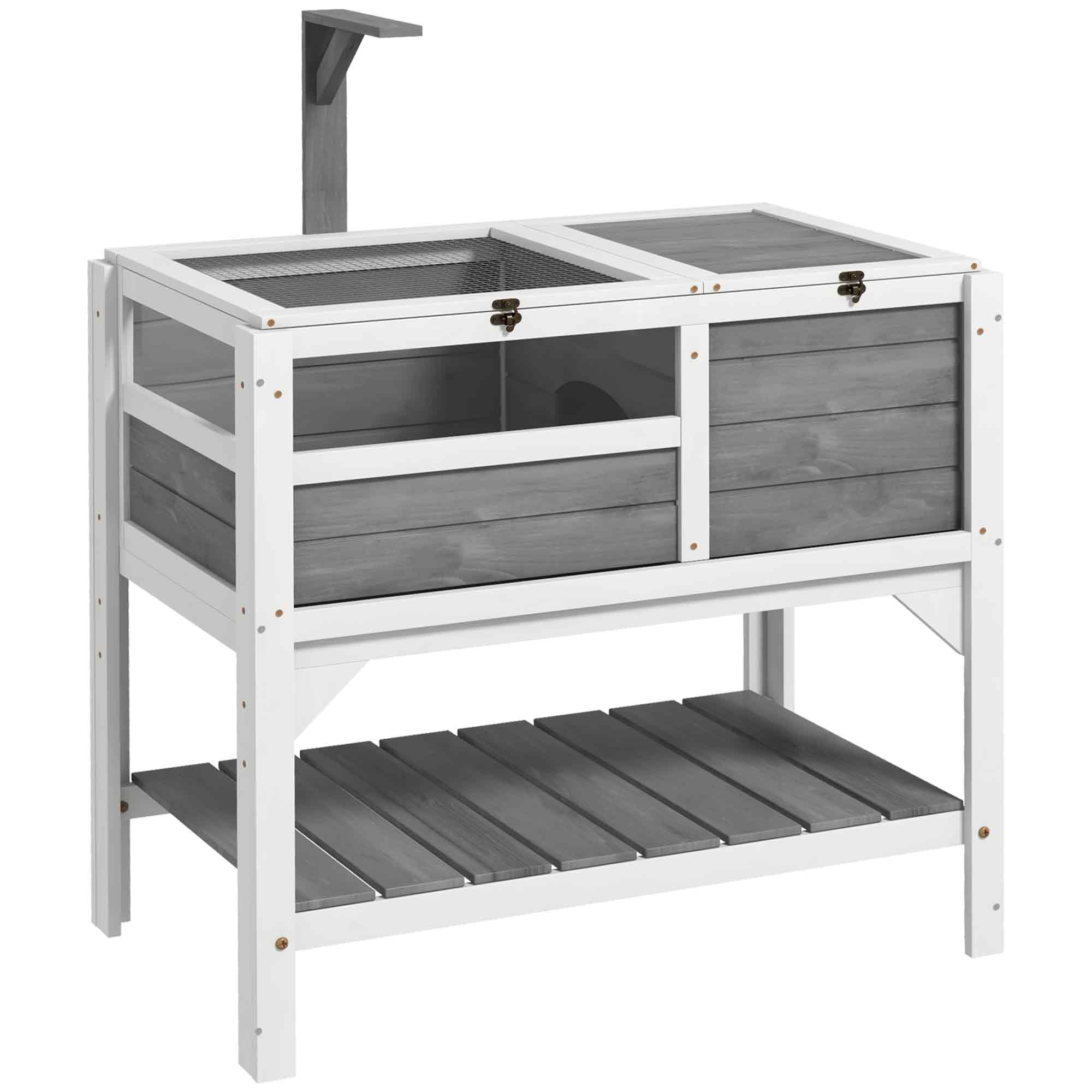 PawHut Tortoise Habitat with Shelf Storage, Tortoise Enclosure with Weather Protection, Tortoise Gift Accessory, Reptile Enclosure with Tray, Light Support Frame, Light Gray