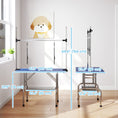 Charger l'image dans la visionneuse de la galerie, 43"L Dog Grooming Table, Pet Foldable Grooming Table with 8"- 32" Adjustable Arm, Two Nooses, Mesh Tray and Rubber Top for Large Medium Small Pets, Blue
