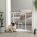 Load image into Gallery viewer, Dog Stair Gate Pet Barrier with Small Cat Door, Pressure Fit Safety Gate with Auto Closing System, Double Locking, for Hallways, 74-100 cm Openings - White