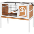 Gallery viewerに画像を読み込む, Wooden Rabbit Hutch, Elevated Guinea Pig Cage w/ Openable Roof, Ladder, Removable Tray, 90 x 53 x 87cm - Yellow