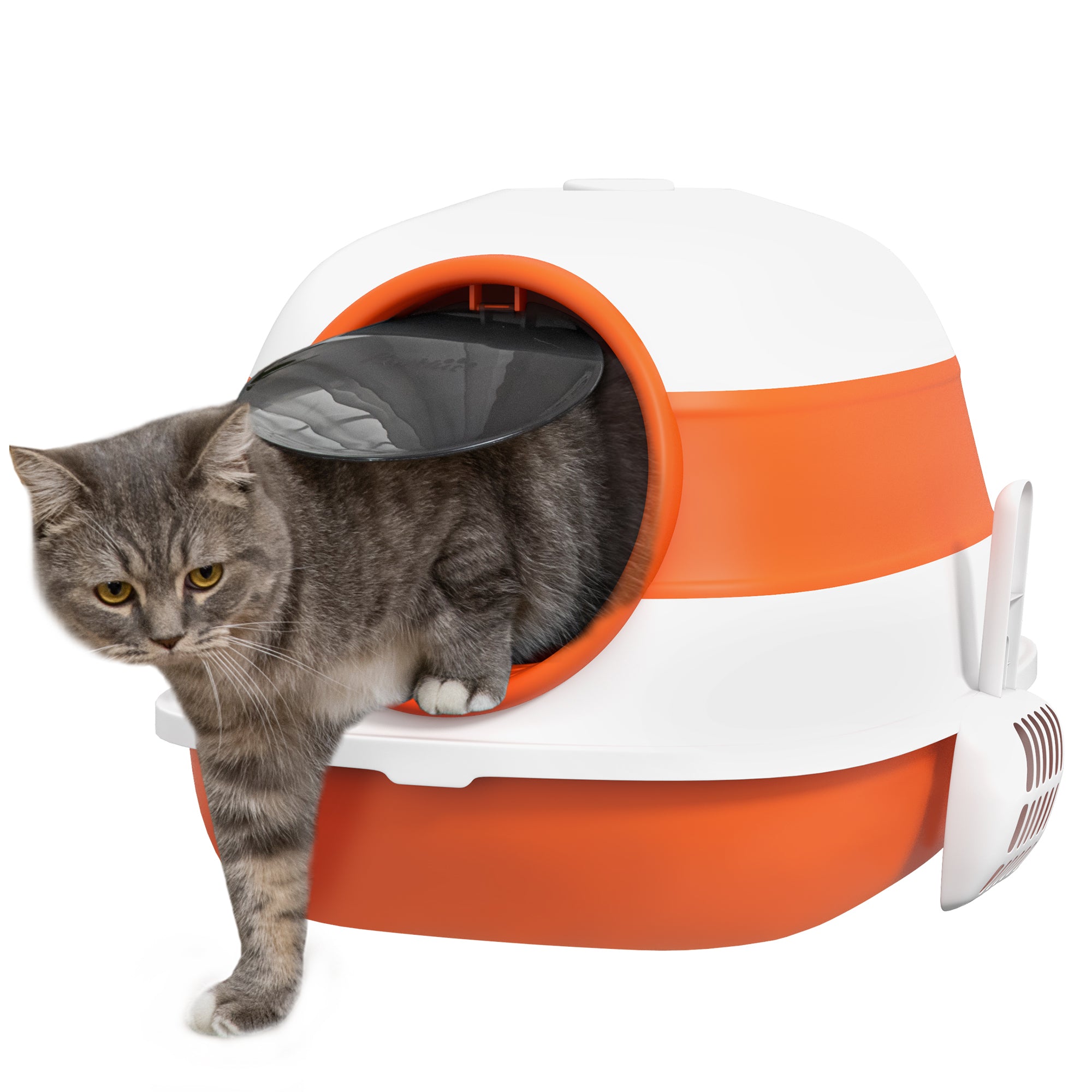 PawHut Cat Litter Box with Lid, Covered Litter Box w/High Sides, Two-Way Entrance Kitty Litter Box, Foldable, Easy Clean, White and Orange