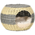 Load image into Gallery viewer, Wicker Cat House, Rattan Raised Cat Bed, Cosy Kitten Cave with Soft Washable Cushion, Φ40 x 30cm
