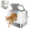 Load image into Gallery viewer, Stainless Steel Litter Box with Lid, 100° Flip Top XL Enclosed Litter Box with Scoop for Big Cats, Side Top Dual Entry, Odor Free, Easy Cleaning, Anti-Urine Leakage