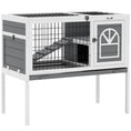 Load image into Gallery viewer, Wooden Rabbit Hutch, Elevated Guinea Pig Cage w/ Openable Roof, Ladder, Removable Tray, 90 x 53 x 87cm - Grey