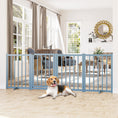 Load image into Gallery viewer, Wooden Dog Gate, Dog Fence Indoor, 80 cm Tall Freestanding Pet Gate for Small and Medium Dogs with 4 Panels, 2 Support Feet, Blue-Grey
