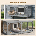 Load image into Gallery viewer, Cat Tunnel, Wooden Catio Outdoor Cat Enclosure with 2 Doors and Extendable Design, Wall-Mounted Pet Run for Indoor/Outdoor Use, Grey