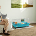 Load image into Gallery viewer, 35"L Small Animal Cage, Rolling Bunny Cage, Guinea Pig Cage with Wheels, Food Dish, Water Bottle, Hay Feeder, Platform, Ramp for Chinchilla, Blue