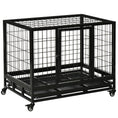 Load image into Gallery viewer, PawHut 36" Heavy Duty Dog Crate, Indestructible Dog Cage Kennel with Removable Tray, Lockable Wheels and Double Door, for Medium and Large Dogs, Black
