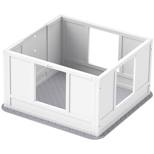 PawHut Whelping Box for Dogs with Waterproof Whelping Pad, Dog Whelping Pen with Clear Panels, Adjustable Entrance, Double Room, Non-slip Foot Pads, for Small Dogs, 33.1" L x 31.5" W x 18.9" H