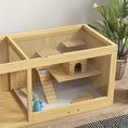 Load image into Gallery viewer, Wooden Hamster Cage with Water Bottle, Small Animal Exercise Play House with Platforms, Openable Roof, Sliding Tray, Hut, Seesaws, Natural Wood Finish