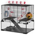 Load image into Gallery viewer, Large Hamster Cage, Gerbil Cage with Deep Glass Bottom, Tunnels, Non-Slip Ramps, Exercise Wheels, Water Bottle, Dish, 60 x 40 x 57cm
