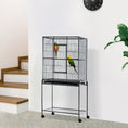 Load image into Gallery viewer, 30" Rolling Metal Bird Cage Feeder with Detachable Rolling Stand, Storage Shelf, Wood Perch & Food Container