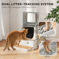 Charger l'image dans la visionneuse de la galerie, 80L Stainless Steel Cat Litter Box with Lid, XL Metal Litter Box for Big Cats with 180° Flip Cover, Pull-Out Drawer Tray, High Sided, Pedal, Metal Scoop, Light Grey