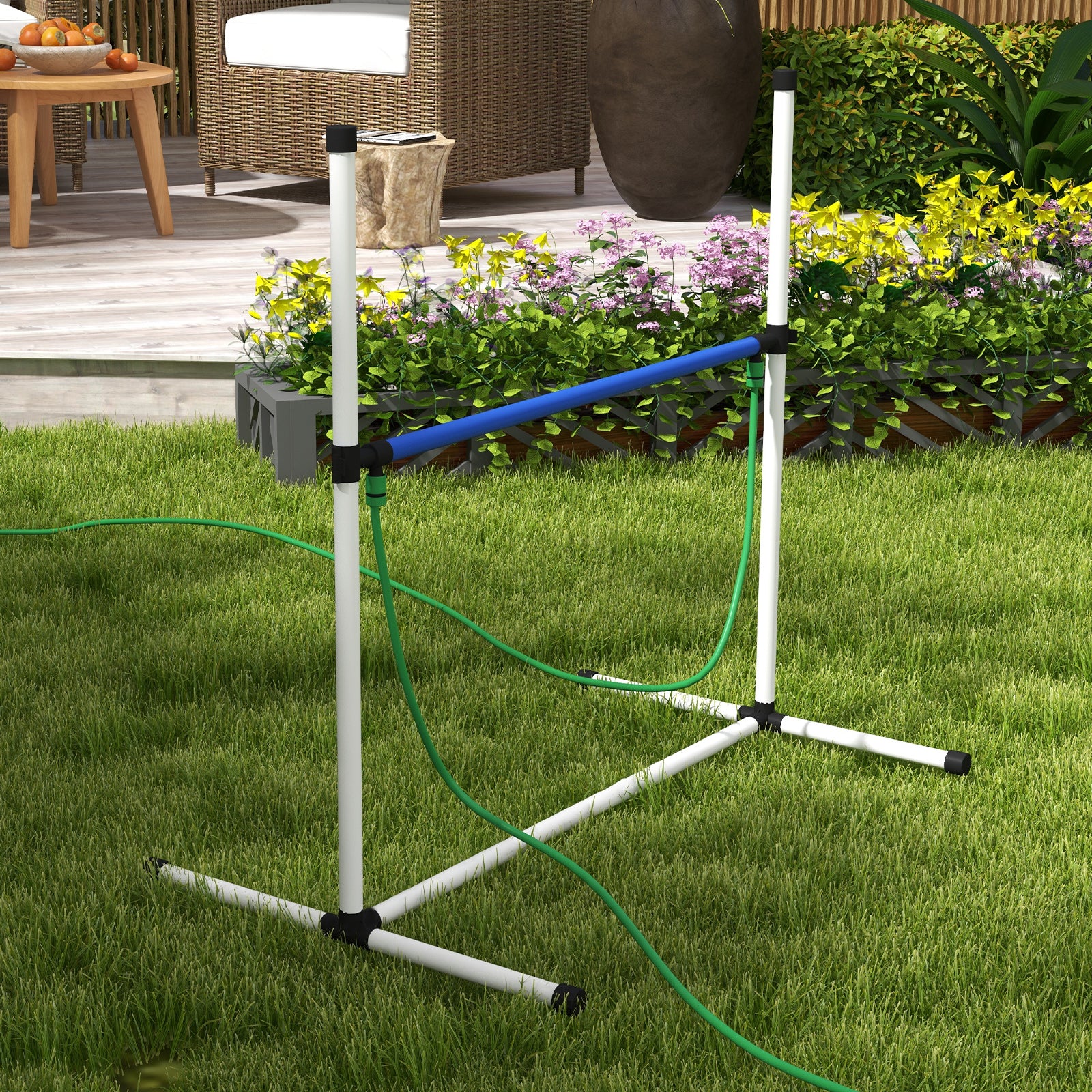 PawHut 4 Piece Dog Agility Training Equipment Set with Spray Water Tube, Dog Agility Set with Adjustable Height Hurdles, Whistle, Carry Bag, White