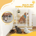 Load image into Gallery viewer, Dog Gate, Walk Through Pet Gate with Small Pet Door, Auto Close, for Doorways, House, Stair, 2 Extension Kits, Pressure Mount Kit, 30"-41" W x 42" H
