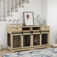 Load image into Gallery viewer, PawHut Double Dog Crate Furniture with Removable Divider for 2 Medium Dogs or 1 Large Dog, 66" Modern Dog Kennel Furniture End Table with Storage Drawers, Double Doors, Oak