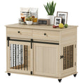 Load image into Gallery viewer, Dog Crate Furniture on Wheels, Dog Cage with 2 Drawers, Sliding Door, Indoor Kennel End Side Table for Medium Large Breeds, Oak Tone