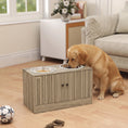 Load image into Gallery viewer, Elevated Dog Bowls with Storage Cabinet, Raised Dog Bowl Stand, Pet Feeding Station with Slow Feeder & Non-Slip, for Large Pets, Brown Wood Grain