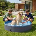Load image into Gallery viewer, Foldable Dog Pool for Puppies and Ducks, Thickened PVC Dog Paddling Pool Bath Tub Hard Board, Anti-Slip Bottom and Hose Adapter for Easy Drainage, 140 x 30cm, Blue and Dark Grey