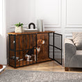 Load image into Gallery viewer, Corner Dog Crate Furniture, Dog Kennel Side End Table TV Stand with Two Bowls, Feeding Door, for Small, Medium Breeds, Rustic Brown