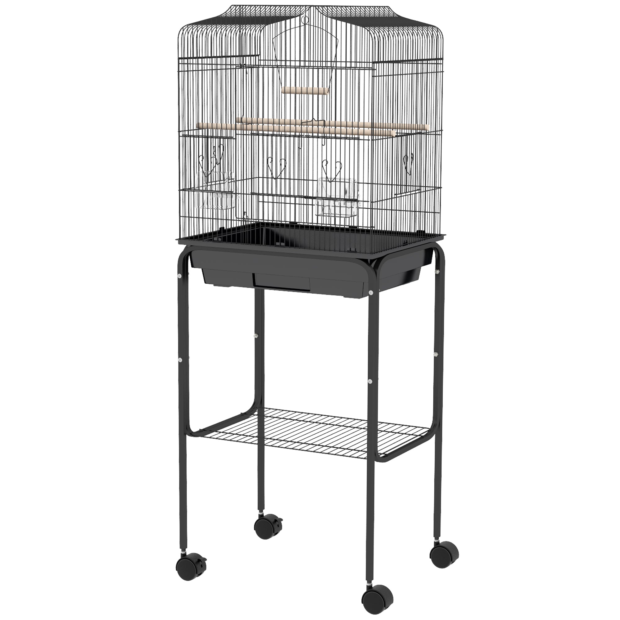 Bird Cage Budgie Cages for Finch Canary Parakeet with Stand Wheels Slide-out Tray Accessories Storage Shelf, Black 46.5 x 36 x 124 cm