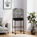Load image into Gallery viewer, Bird Cage Budgie Cages for Finch Canary Parakeet with Stand Wheels Slide-out Tray Accessories Storage Shelf, Black 46.5 x 36 x 124 cm