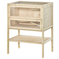 Load image into Gallery viewer, PawHut 3-Tier Wooden Hamster Cage Mice and Rat Cage Small Animals Hutch with Openable Top, Front Door, Storage Shelf, Natural Wood