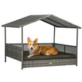 Load image into Gallery viewer, PawHut Outdoor Wicker Dog House with Canopy, Rattan Dog Bed with Soft Cushion Removable Cover for Medium and Large Dogs, Charcoal Gray
