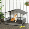 Load image into Gallery viewer, PawHut Outdoor Wicker Dog House with Canopy, Rattan Dog Bed with Soft Cushion Removable Cover for Medium and Large Dogs, Charcoal Gray