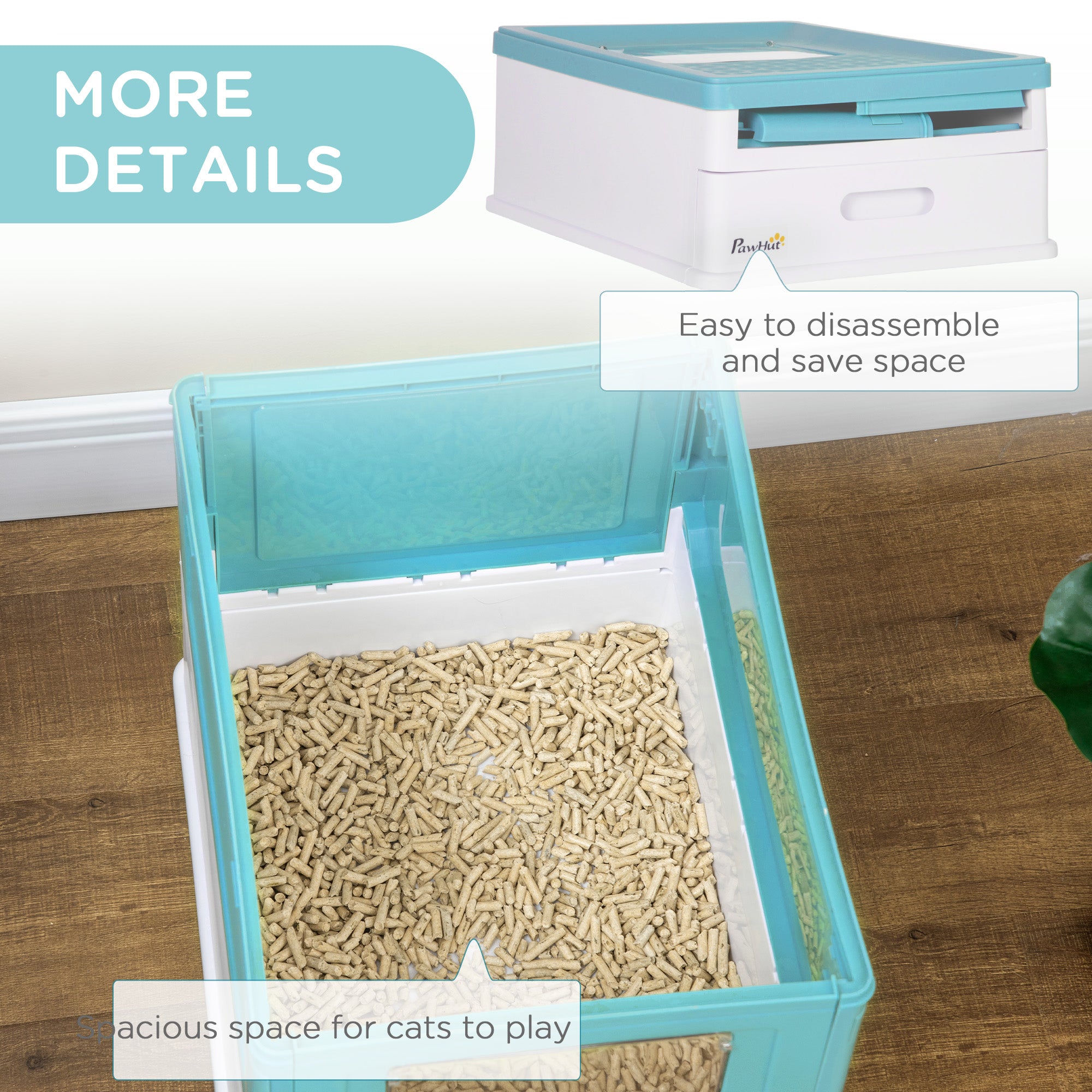 Cat Litter Tray with Hood Enclosed Cat Litter Box Pet Toilet w/ Lid, Scoop, Front Entry, 47.5 x 35.5 x 36.7cm - Light Blue