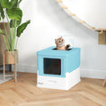 Load image into Gallery viewer, Cat Litter Tray with Hood Enclosed Cat Litter Box Pet Toilet w/ Lid, Scoop, Front Entry, 47.5 x 35.5 x 36.7cm - Light Blue