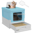 Load image into Gallery viewer, Cat Litter Tray with Hood Enclosed Cat Litter Box Pet Toilet w/ Lid, Scoop, Front Entry, 47.5 x 35.5 x 36.7cm - Light Blue
