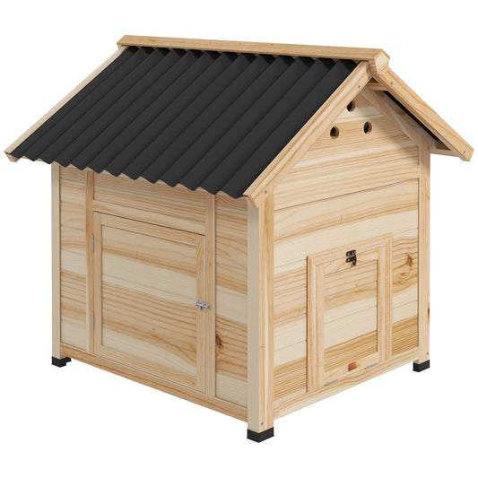 PawHut Duck Coop, Wooden Duck House, Outdoor Small Animal House with Openable Roof, Double Doors, Removable Base for 1-3 Ducks, Natural Wood