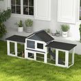 Load image into Gallery viewer, PawHut 83" L Outdoor Rabbit Hutch with Double Runs, Large Guinea Pig Cage Indoor, Wooden Bunny Hutch with Weatherproof Roof, Removable Tray, Ramps, Dark Gray