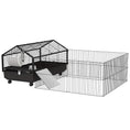 Load image into Gallery viewer, PawHut Small Animal Cage with Foldable Run Area, Rolling Bunny Cage, Guinea Pig Cage, Hedgehog Cage with Water Bottle, Water Bowl, and Ramps, 46.5"