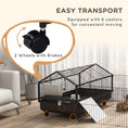 Load image into Gallery viewer, PawHut Small Animal Cage with Foldable Run Area, Rolling Bunny Cage, Guinea Pig Cage, Hedgehog Cage with Water Bottle, Water Bowl, and Ramps, 46.5"