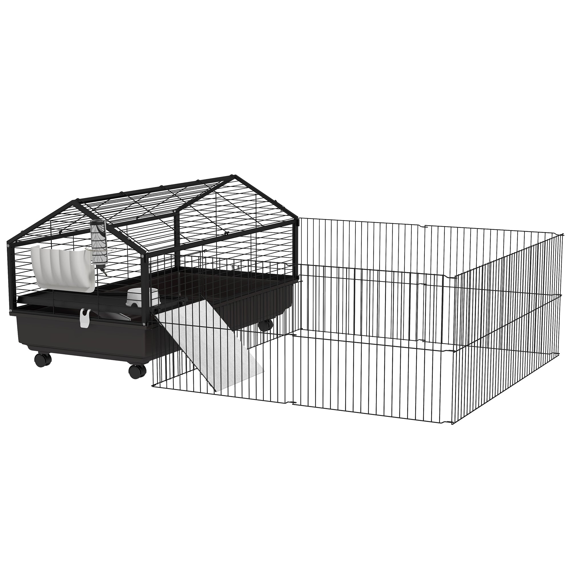 Pawhut Small Animal Cage with Foldable Run Area, Wheels